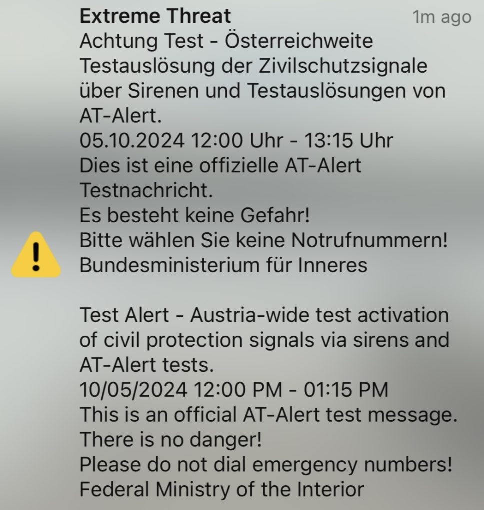 AT-Alert Testwarnung